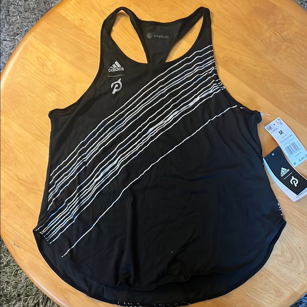 Adidas + Peloton Black and Silver Striped Tank Top